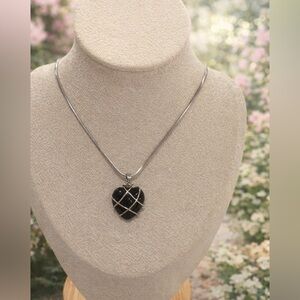 Elegant Black Heart Pendant Necklace with Silver Chain